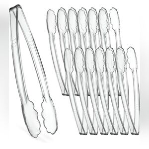 12 Plastic Large 12" Clear Tongs Reusable Heavy Duty Serving Pot Lucks, Catering